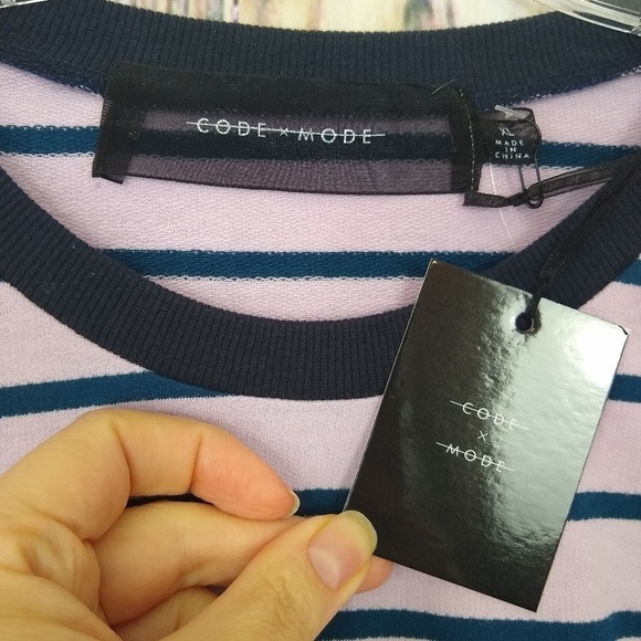 Code Mode Purple Stripe Cropped Long Sleeve Top - Picture 7 of 9